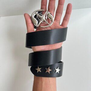 y2k 2000s chrome star futuristic cross emblem black and silver grunge emo belt